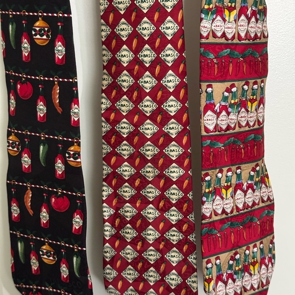 Lot of 3-Tabasco Red and Green Patterned Neckties